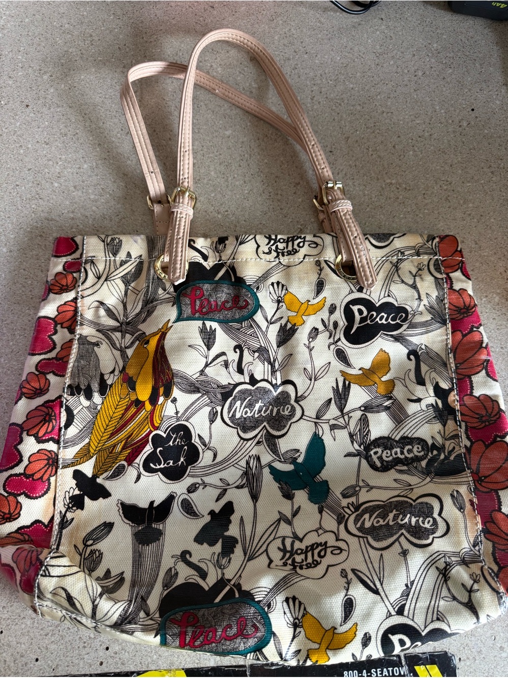 Sakroots Floral Peace Nature Tote in Cream, Yellow, Teal, Pink, Black